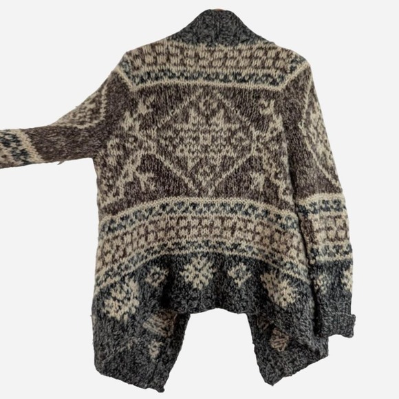 Eddie Bauer Hand Knit Fair Isle Wrap Cardigan Brown - Size L/XL - Picture 2 of 7